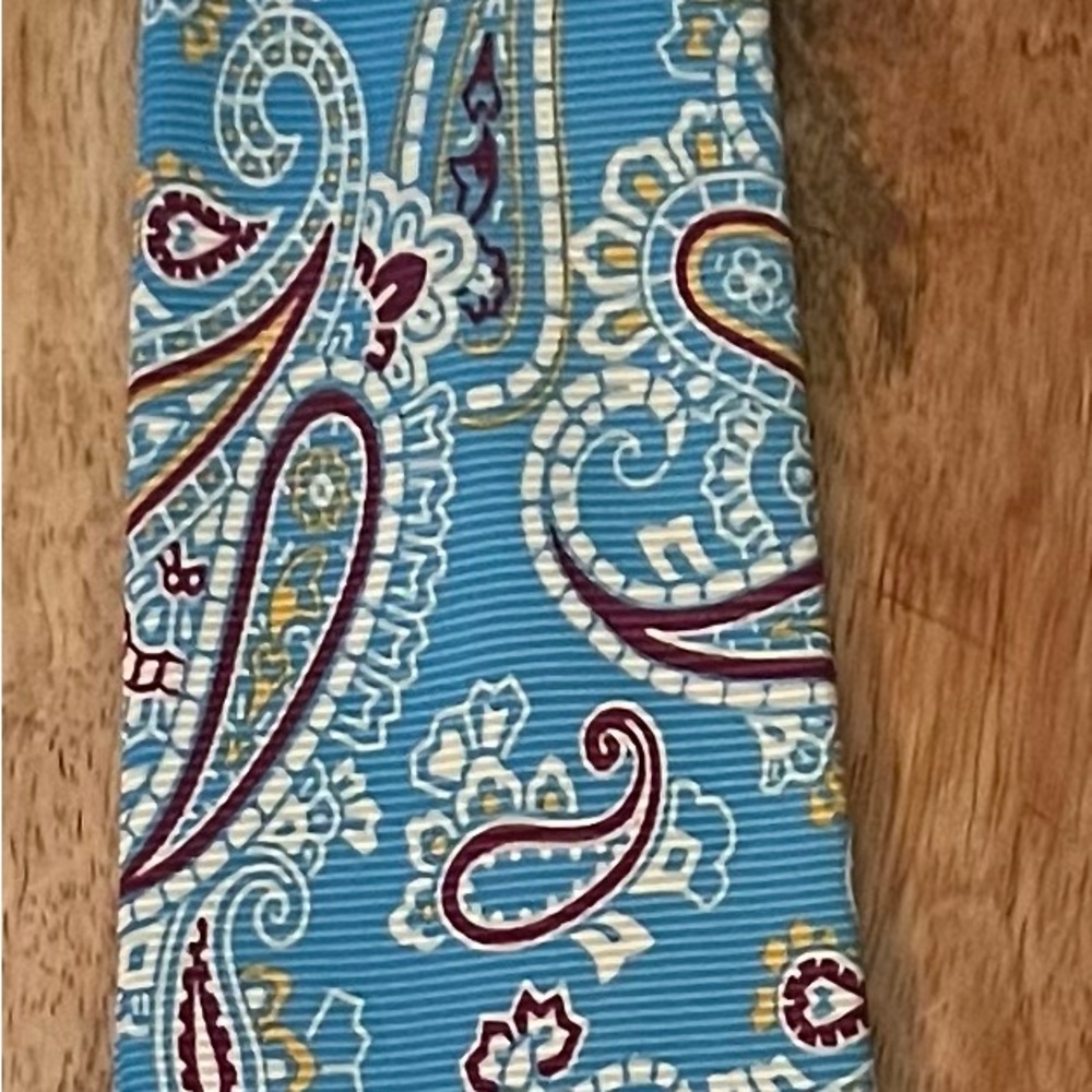 JOS A. BANK MEN’S  BLUE, BURGUNDY, YELLOW, & WHITE 100% SILK NECKTIE/PRE-OWNED